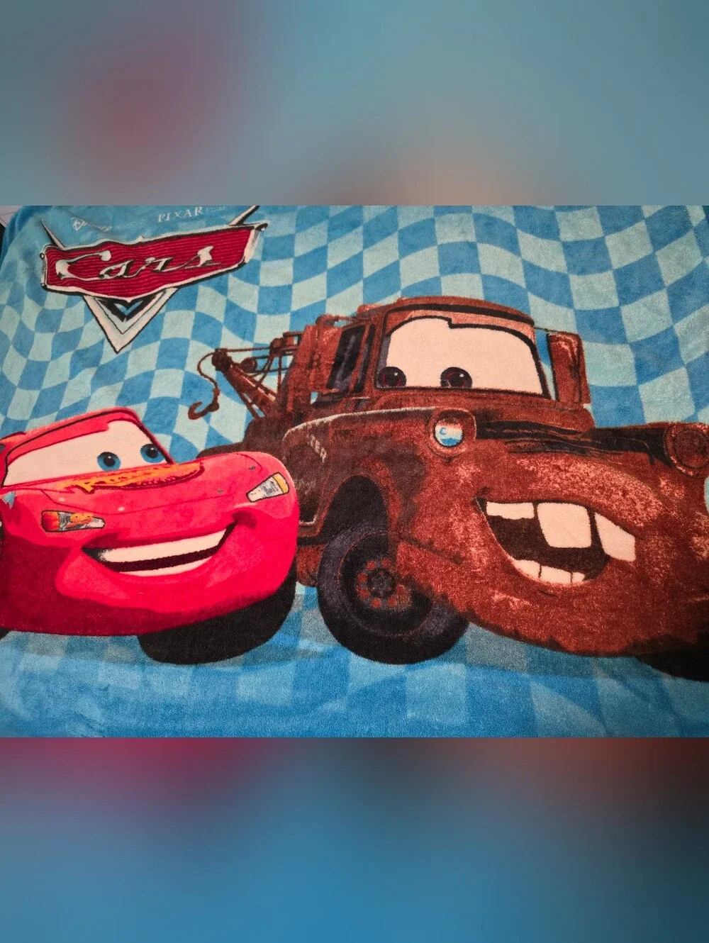 Blue Kids Plush Blanket with Lightning McQueen & Tow Mater
